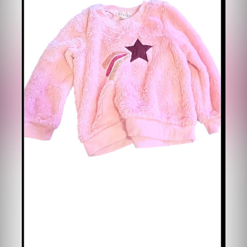 btween Pink Fuzzy Sweatshirt with Star and Rainbow